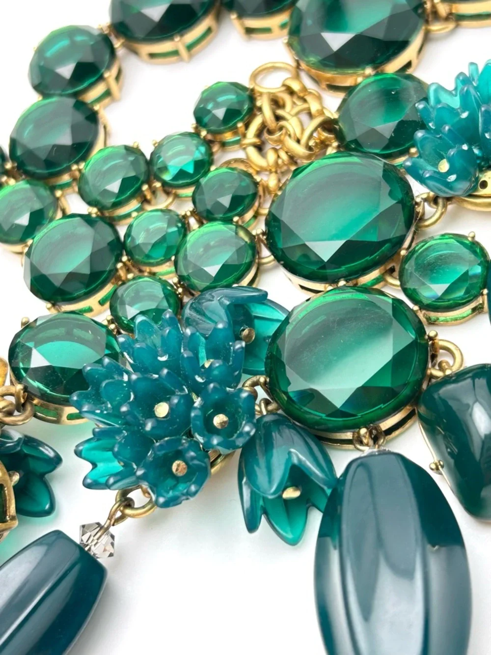 J. Crew Emerald Green Floral Jeweled and Beaded Necklace